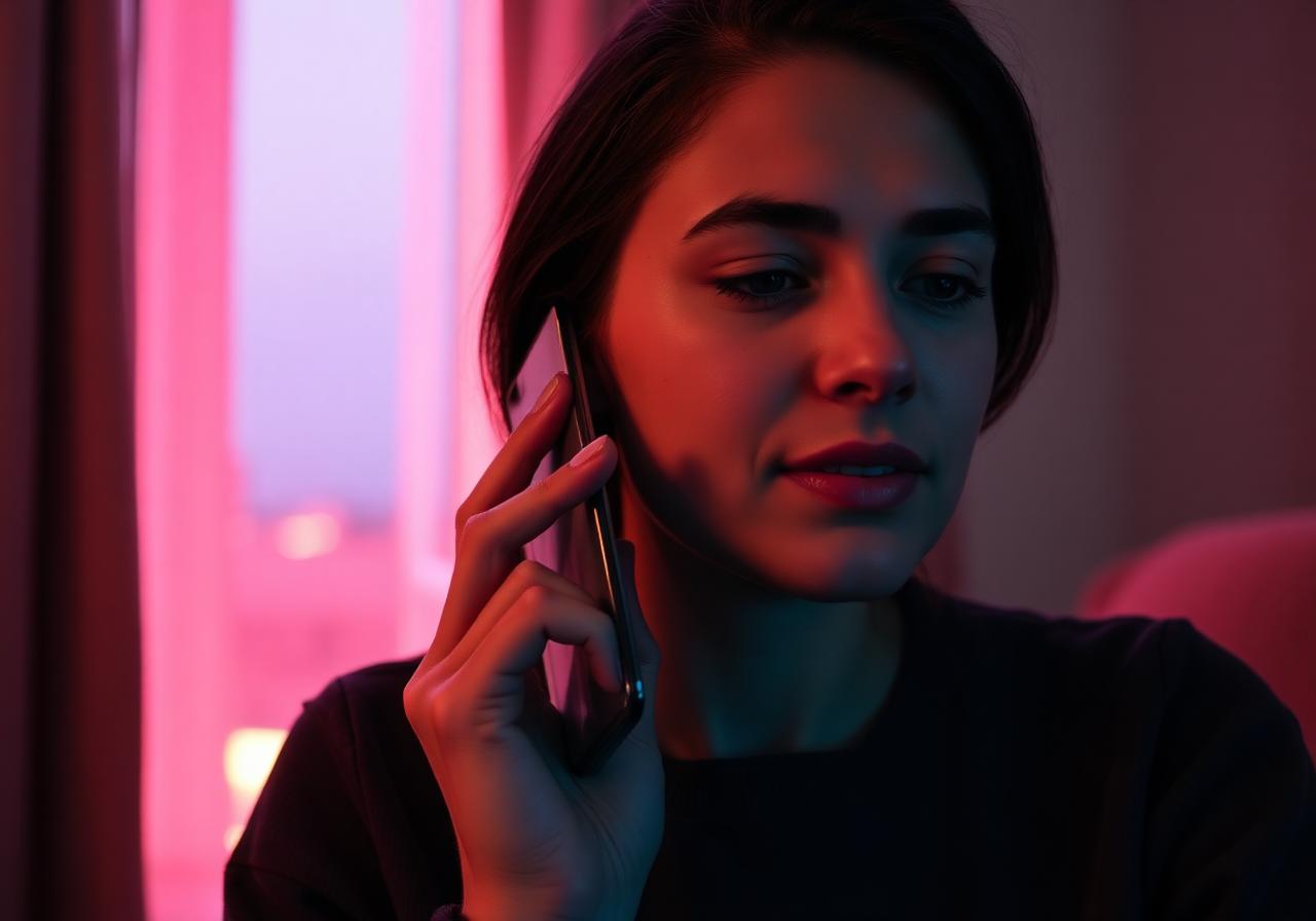 Person im unterstützenden Telefongespräch, präsent und bereit